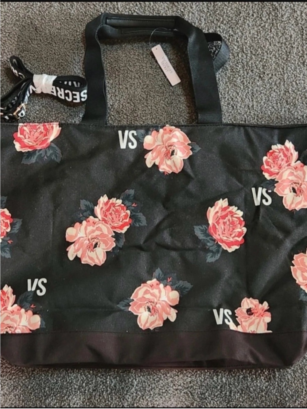 Victoria's Secret Black Tote with Pink Floral Print
